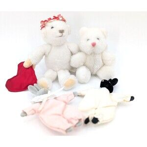Vintage Dakin White Bear Heart Bunnies Bear Small Stuffed Animal Toy Bundle